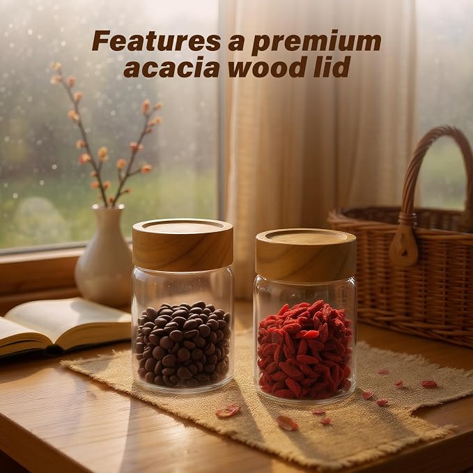 2pc Glass Mason Jars with Acacia Wood Airtight Lids - Image 6