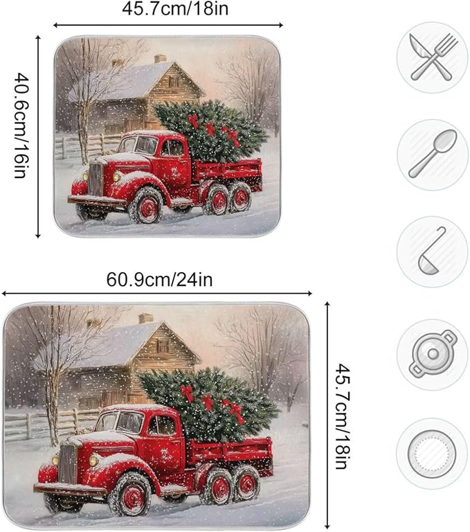 Red Christmas Truck Dish Drying Mat - Image 5