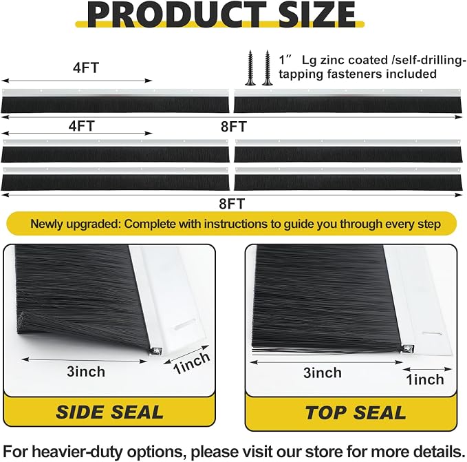 8×8ft Garage Brush Seal Kit for Roll-up Doors 3" Standard Brush - Image 2