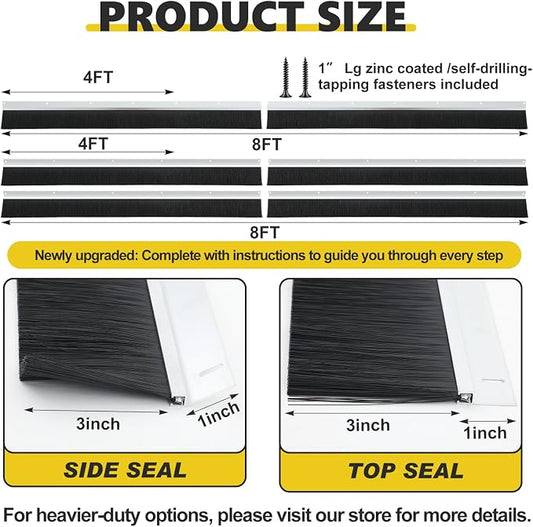 8×8ft Garage Brush Seal Kit for Roll-up Doors 3" Standard Brush - Image 2