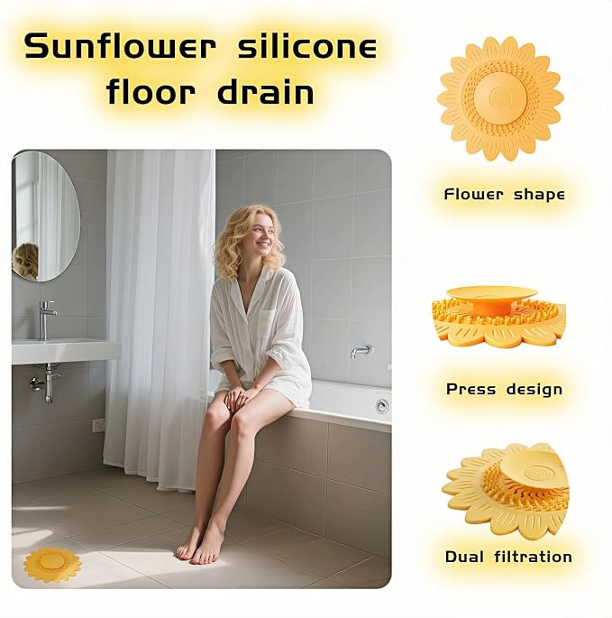 Sunflower Silicone Drain Cover, Flower Shape Bathtub Drain Cover, Non-Slip - Image 2