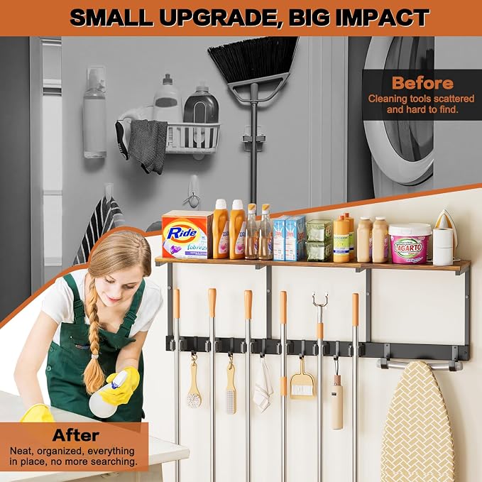 Broom Holder Wall Mount with Cleaning Supplies Organizer, Laundry Room - Image 5