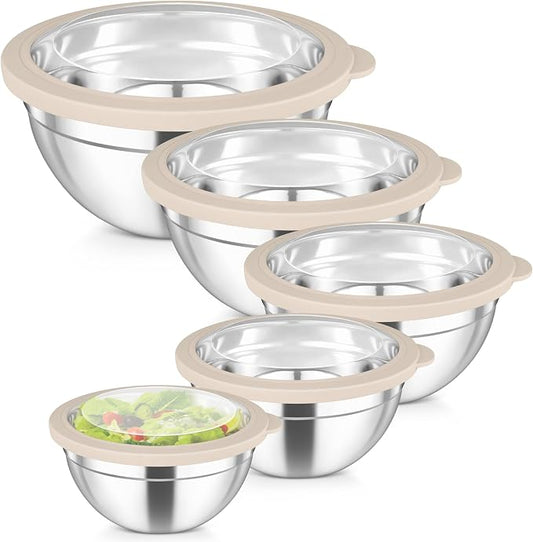 TeamFar Mixing Bowls, 4.5/3/1.5/1/0.7 QT Stainless Steel Nesting Salad Bowls by TeamFar
