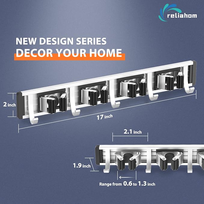 reliahom Broom Holder Wall Mount, 4 Racks - Image 6