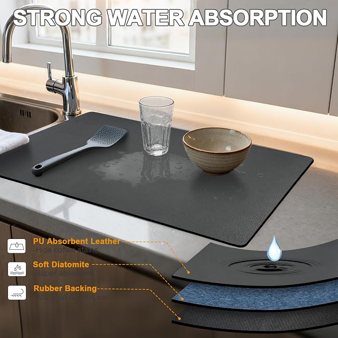 Dish Drying Mats for Kitchen Counter, Waterproof Coffee Mat for Countertop - Image 4