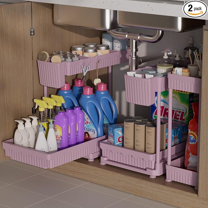 3 Pack Multi-Purpose Under Sink Organizers and Storage, 2026 L-Shaped Pull Out by Sevenblue