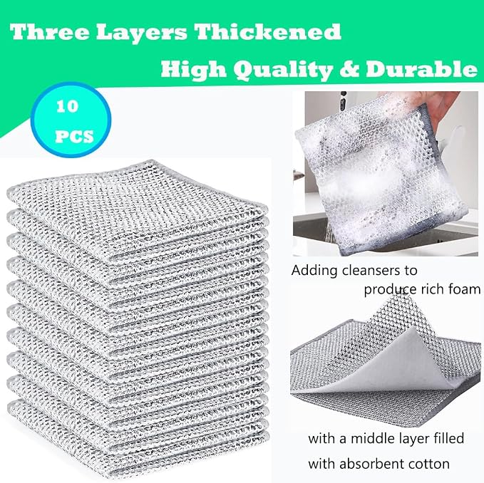 10 Pcs Upgrade 3-Layer Dish Cloth, Non-Scratch Steel, Premium Scrubbing - Image 2
