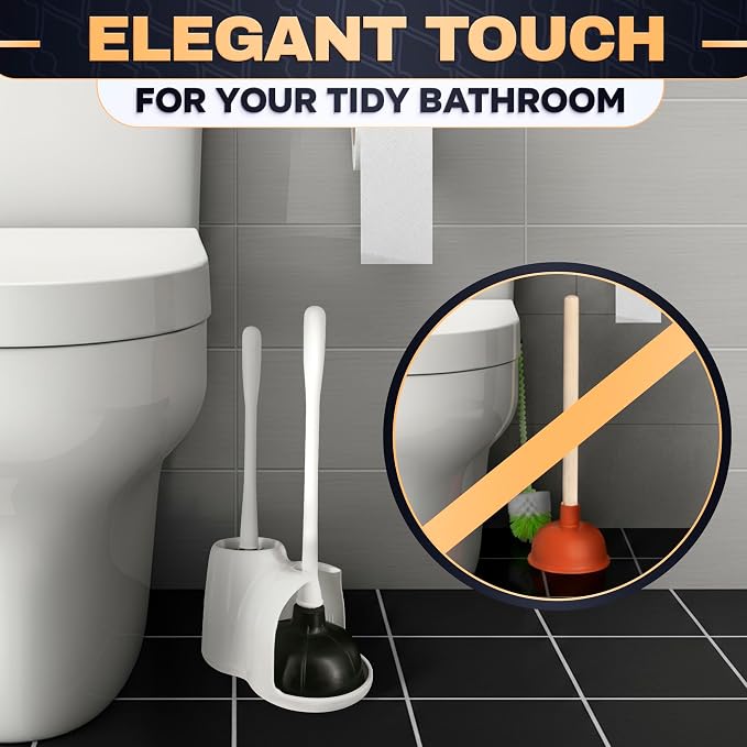 2-in-1 White Toilet Brush and Plunger Set - Image 9