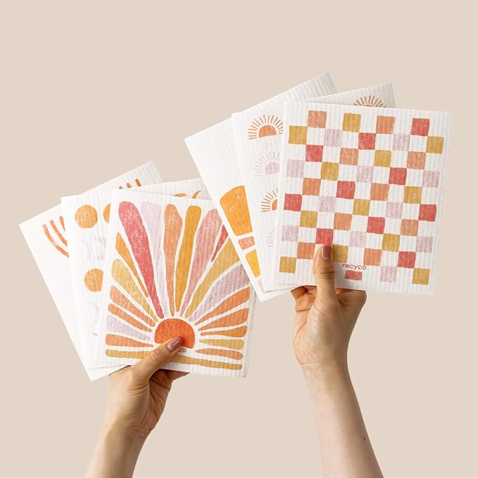 RECYCO Swedish Dishcloths for Kitchen | 6 Pack Desert Sunset Washable Dish Rags by RECYCOHOMECOLLECTION