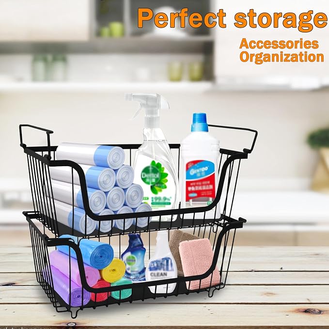 2 Pack Cleaning Supply Caddy and Trash Bag Holder Stand Set, Stackable Wire - Image 5