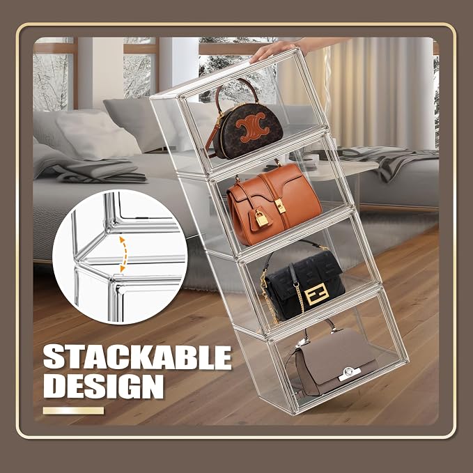 10 Pcs Clear Purse Storage Boxes, Plastic Shoe Boxes Stackable Acrylic Display - Image 4