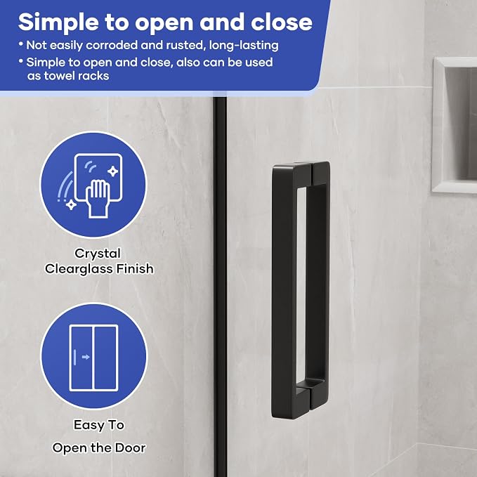 Venice Frameless Shower Door 60 in W x 74 in H, 5/16" Clear Tempered Glass Door - Image 4