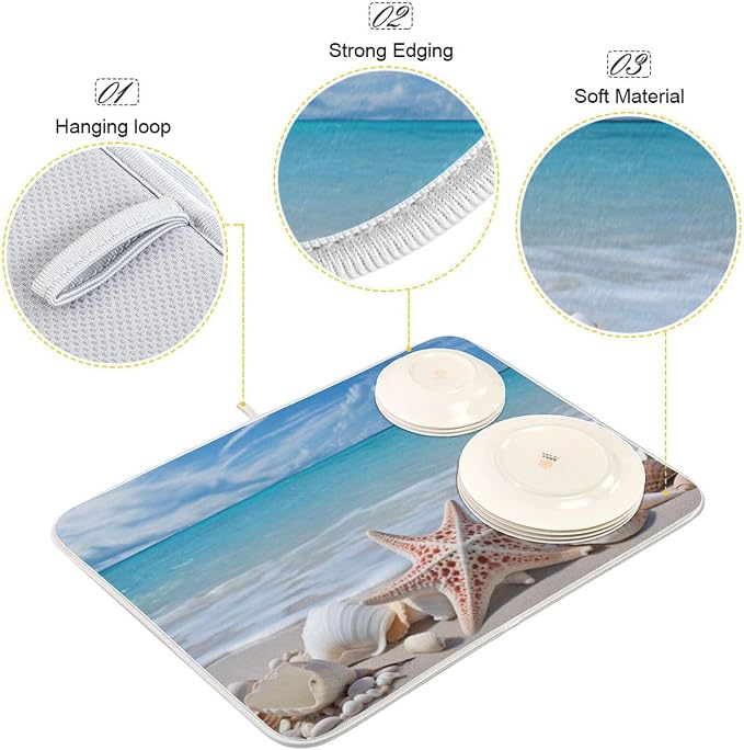 Starfishes Beach Seashells Dish Drying Mat - Image 4