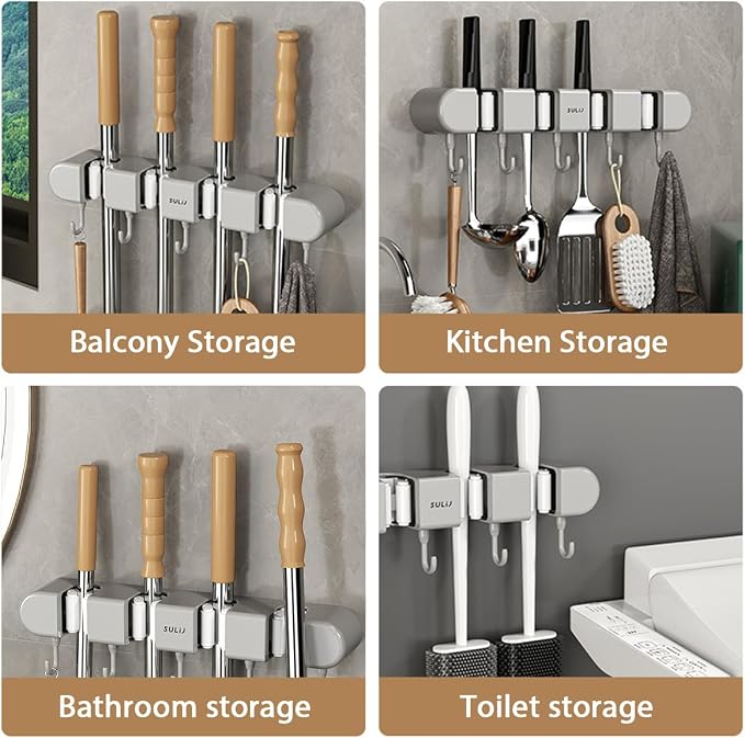 3PCS Broom Holder Wall Mount, No-Drilling Self-Adhesive Mop and Broom Storage - Image 3