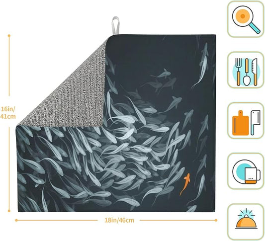 Japanese Fish Dish Drying Mat 16x18 Inch, Microfiber Absorbent Fast Dry Mat - Image 2
