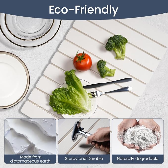 Meowoo Stone Drying Mat for Kitchen Counter, 23.6"x15.3" Foldable Diatomaceous - Image 4