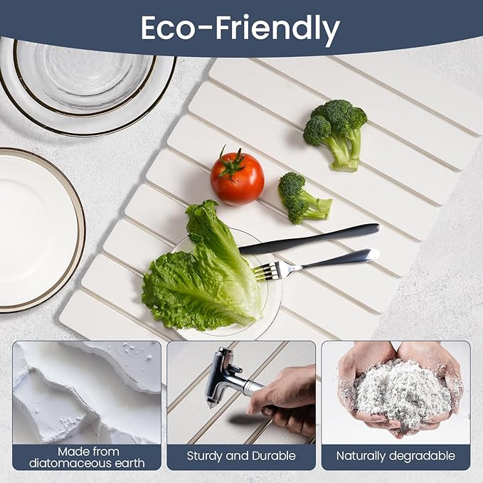 Meowoo Stone Drying Mat for Kitchen Counter, 15.7"x11.8" Foldable Diatomaceous - Image 4