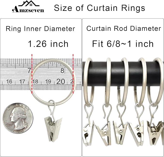 90 Pack Curtain Rings with Clips, Drapery Clips with Rings, Drapes Rings 1.26 - Image 3