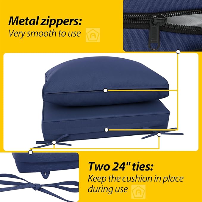 AAAAAcessories Outdoor Deep Seat Cushions, Waterproof, Fade-Resistant Patio Furniture Replacement Cushions, 24" x 24" x 5" + 24" x 13.5", Set of 4, Navy Blue