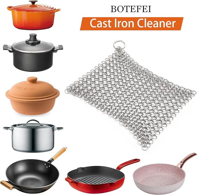 Cast Iron Cleaner 6"x6.3" 316L Stainless Steel Chainmail Scrubber - Image 3