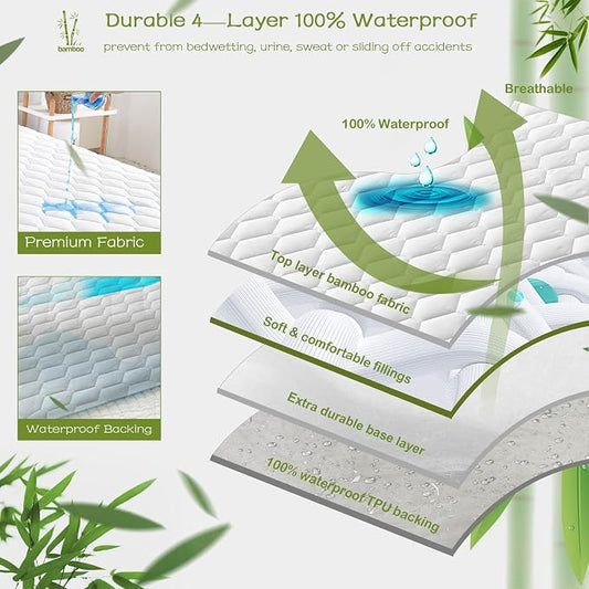 GRT Queen Mattress Protector Waterproof, Rayon from Bamboo, Cooling Quilted - Image 2