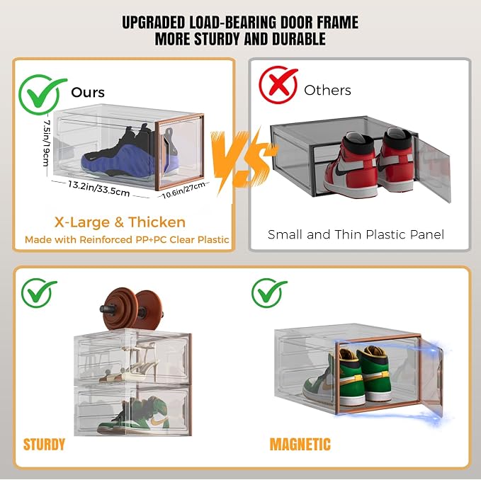 Shoe Storage Boxes Stackable, X-Large Plastic Clear Shoe Organizers - Image 5