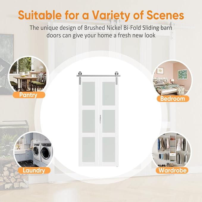 Bifold Closet Doors, 3 Lites Frosted Glass Bifold Door - Image 5