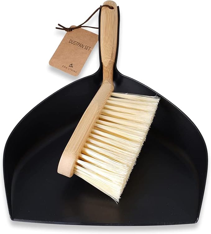 Bamboo Dust Pan & Brush Set, Portable Dustpan & Brush, Sturdy & Effective Dust by ENA+Living