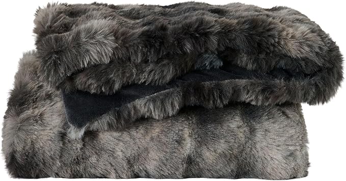 Lotus Karen Faux Fur Blanket Tie-Dye Dark Gray Twin Size - Big Bubble Rabbit Fluff Throw for Couch Small Fluffy Fuzzy Cozy Thick Furry Plush Shaggy Blankets 90x90 Inches