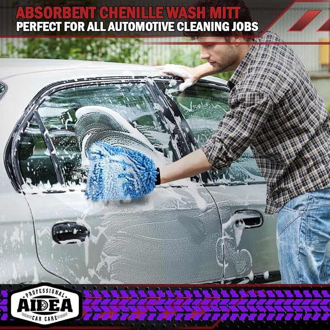 AIDEA Car Wash Mitt Microfiber 2PK, Scratch-Free& Lint-Free, Premium Chenille - Image 6