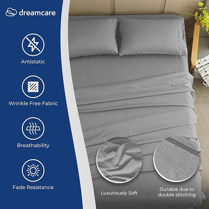 DREAMCARE Sheet Set, 4pcs Twin XL - Extra Deep, Cooling Microfiber, Luxury Hotel Bed Sheets with Side Pocket, L. Gray
