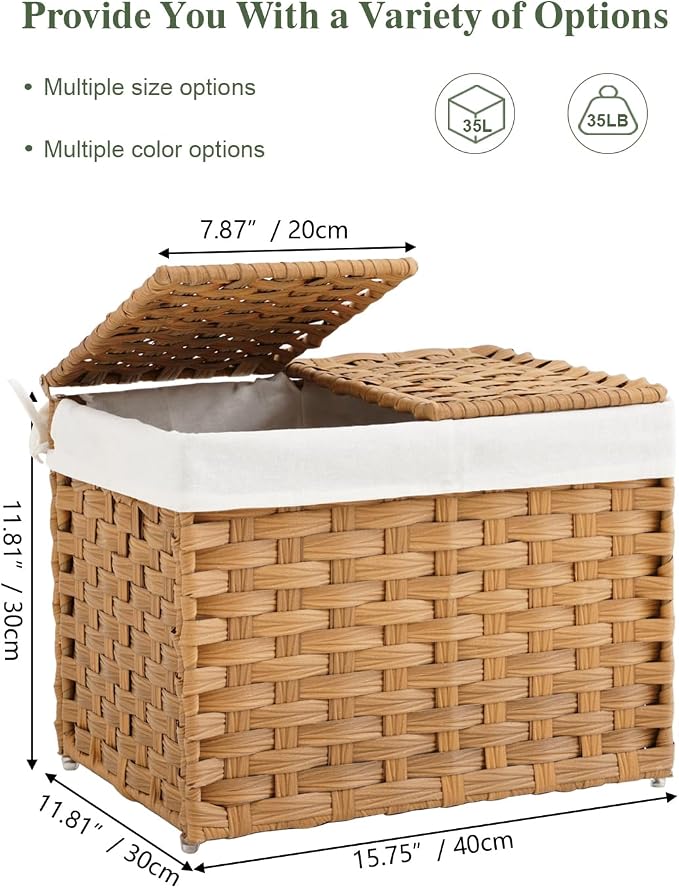 Storage Basket with Lid Woven Wicker Baskets with 2 Separate Lid, 9.2 Gallon - Image 3