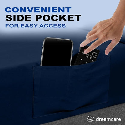 DREAMCARE Twin XL Sheet Sets - 4pc Cooling Sheets XL Twin - Twin XL Sheets up to 21” Deep Pocket – Hotel Luxury Extra Long 100% Brushed Microfiber with Side Pocket - N. Blue