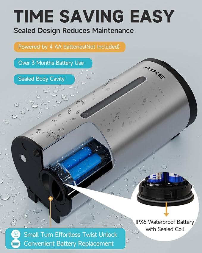 AIKE Automatic Wall Mount Liquid Soap Dispenser, Commercial Stainless Steel - Image 3