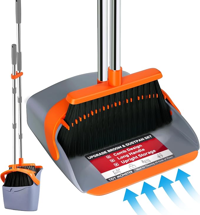 Upgraded Broom and Dustpan Set, Indoor & Outdoor Cleaning by TidyMonster