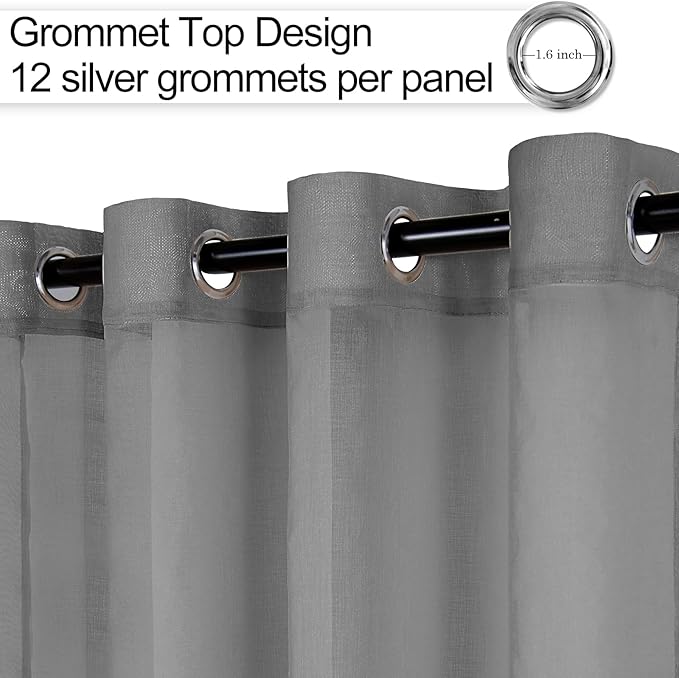 XWZO Grey Sheer Curtains for Bedroom, Light Filtering Voile Textured Drapes, Grommet Tieback Extra Wide Window Curtains for Living Room, Home Office, Kids' Room, 70 x 84 Inch, Set of 2 Panels