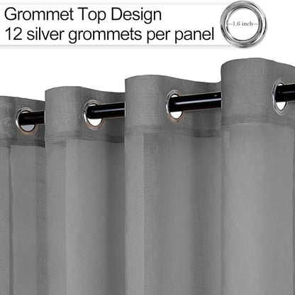 XWZO Grey Sheer Curtains for Bedroom, Light Filtering Voile Textured Drapes, Grommet Tieback Extra Wide Window Curtains for Living Room, Home Office, Kids' Room, 70 x 84 Inch, Set of 2 Panels