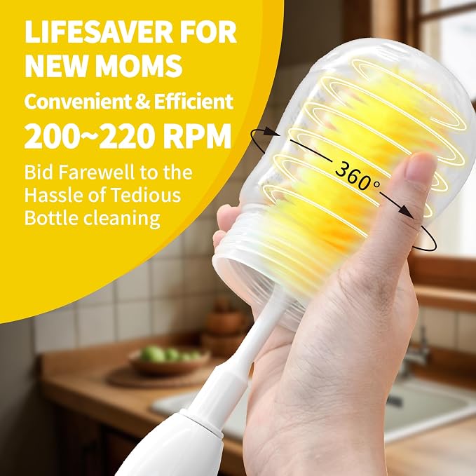 Electric Bottle Brush Cleaner New Upgrade, Portable Electric Baby Bottle Brush - Image 3