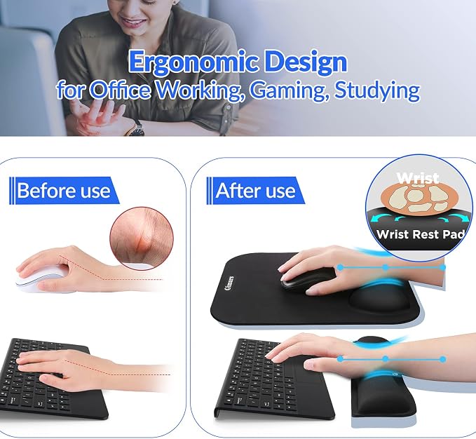 Gimars Elongate Smooth Lycra Fabric Ergonomic Mouse Pad Wrist Support, Gel - Image 3