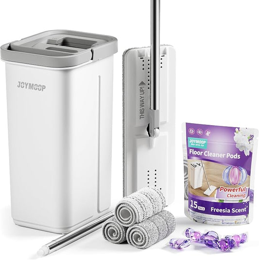 JOYMOOP Mop and Bucket with Wringer Set and Floor Cleaner Pods, Flat Floor Mop by JOYMOOP