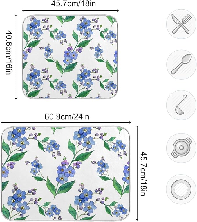 Blue Forget-me-not Flowers Dish Drying Mat - Image 3