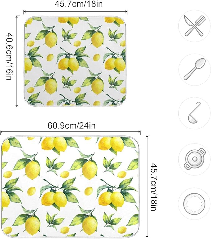 Tropical Lemon Leaves Dish Drying Mat 18x24 - Image 3