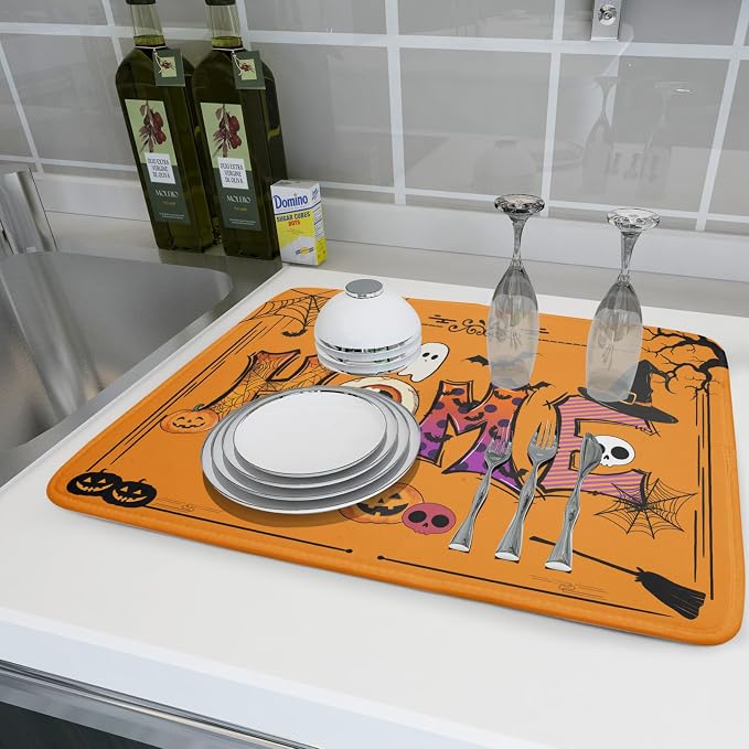 Orange Dish Drying Mat for Kitchen Counter Large Absorbent Resistant Drainer - Image 6