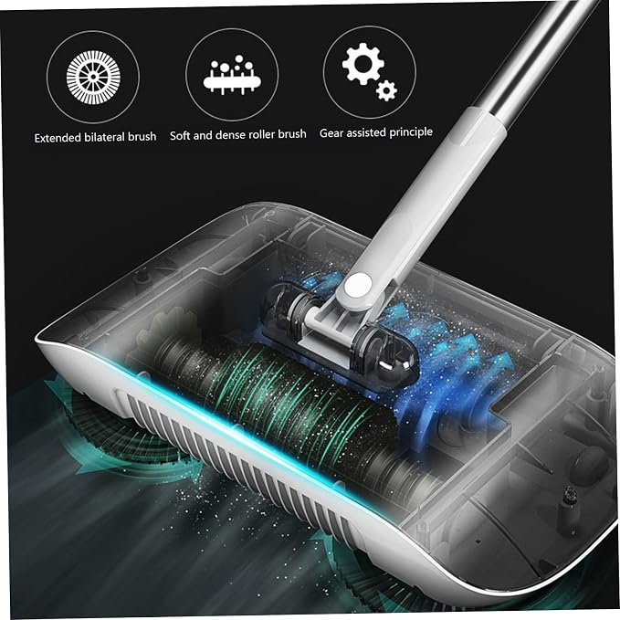 Carpet Cleaner Brush, 2 in 1 Manual Vacuum Sweeper, 180 Degree Rotating - Image 3
