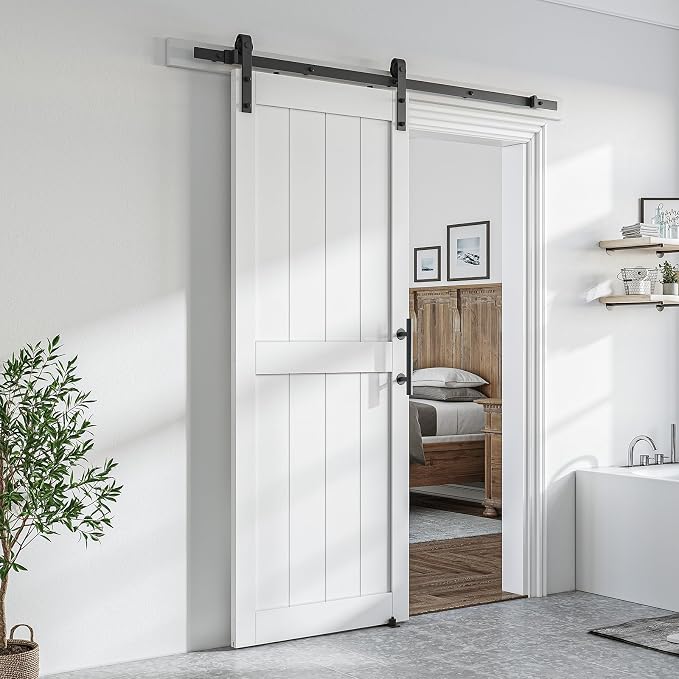 SmartStandard 32 x 96 inch White Sliding MDF Barn Door by SMARTSTANDARD