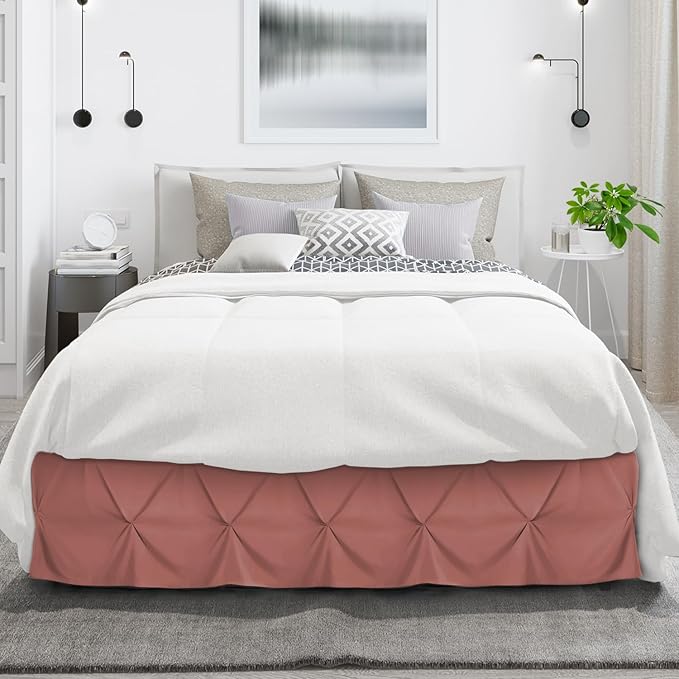 Nestl Pink Clay Bed Skirt Cal King Size, Pinch Pleat Cal King Bed Skirt, 14" Inch Drop Cal King Bedskirt, Hotel Quality Bed Skirts, Microfiber Bedskirt for Cal King Bed, Pink Clay Cal King Bed Skirt