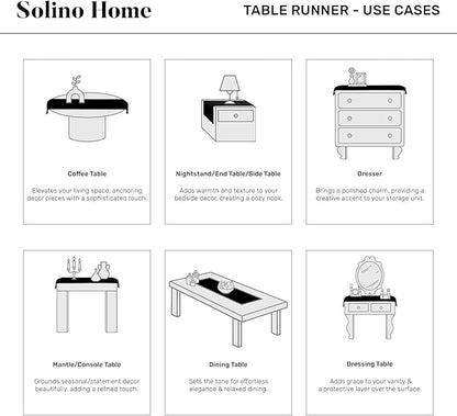 Solino Home Linen Light Blue Table Runner 48 Inches - Classic Hemstitch, 100% Pure Linen Coffee Table Runner 14 x 48 Inch Ideal for Dresser Tables, Christmas, New Year