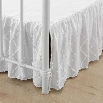 Bed Skirt Queen Size Ruffled Bed Skirt with Split Corners, 18 Inch Drop Dust Ruffle Bed Skirts with Platform, Boho Tufted Shabby Chic Queen Size Bed Skirts, White