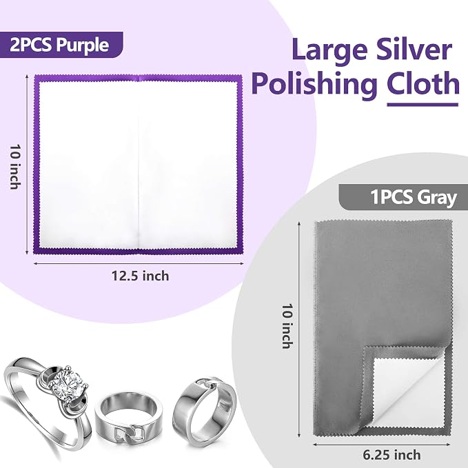 3PCS Silver polishing Cloths, 10 x 12.5 inches Four-Layer Double-Sided Jewelry - Image 2