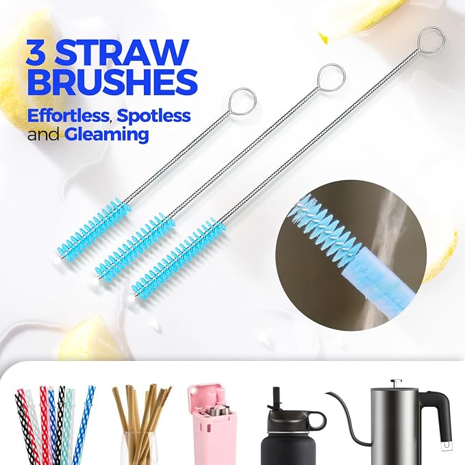 Holikme 6 Pack Brush Set, 3 Straw Brushes, 3-in-1 Cleaning Brush - Image 4